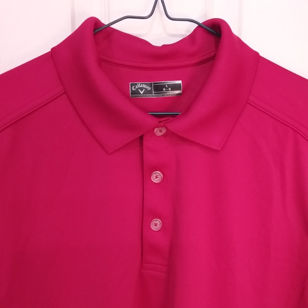 Mens Callaway Golf shirt Polo Large Red pre-owned 100% Polyester